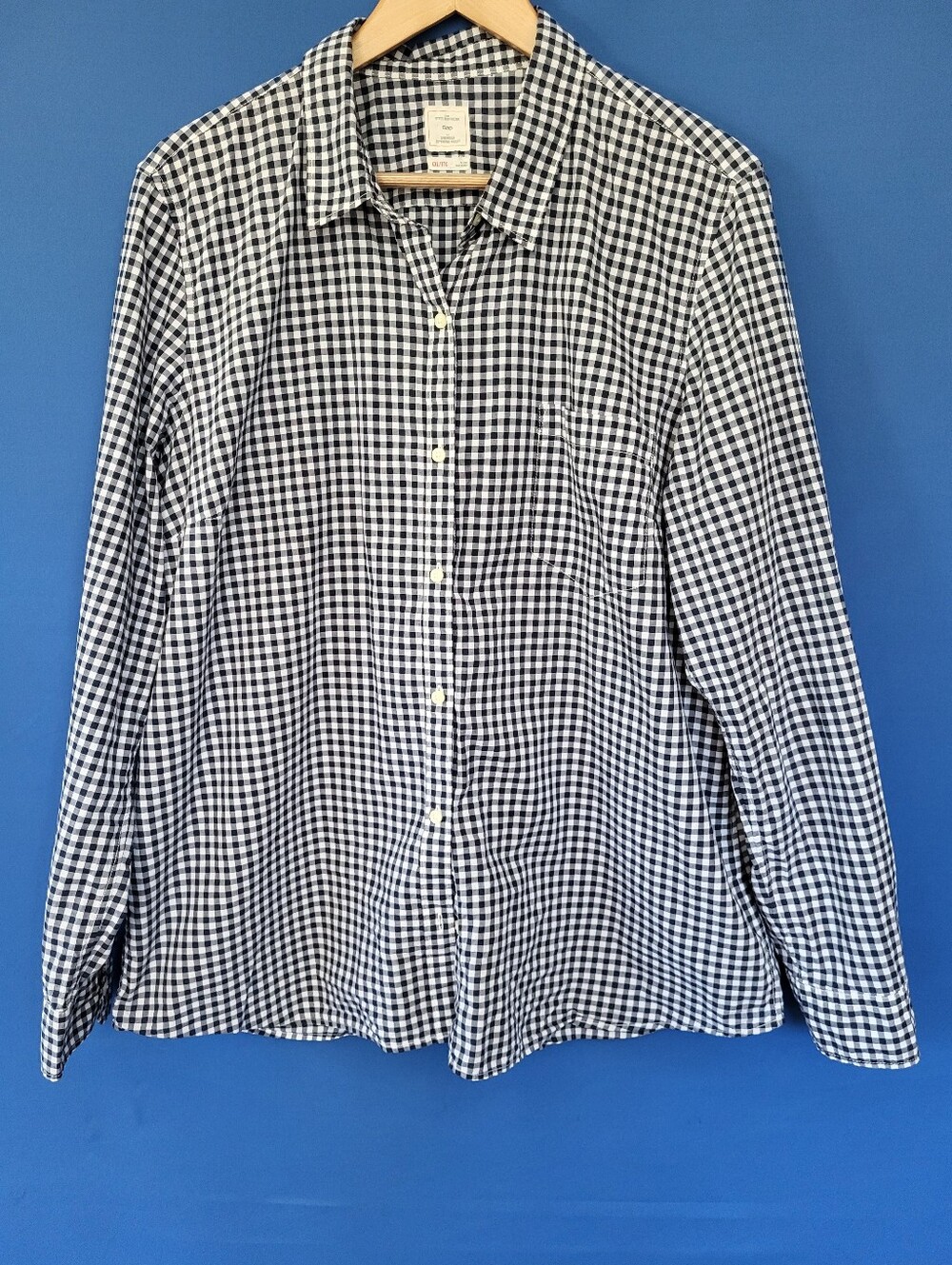 Gap XXL Gingham 100% Cotton Navy Blue Check Boyfriend Women's Button-Up Blouse
